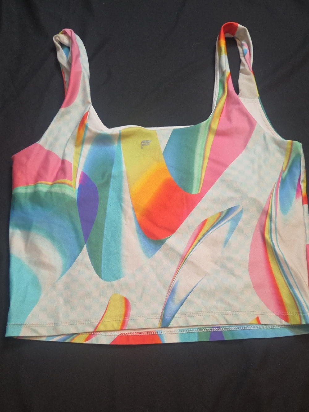 Fabletics Multicolor Abstract Crop Tank Top/sports Bra - Pink, Blue, Yellow